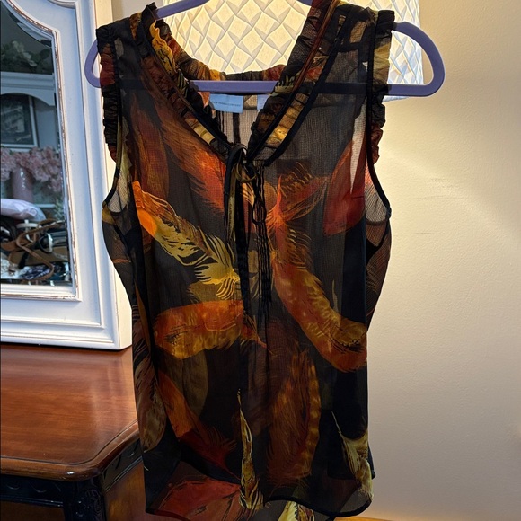 New York & Company Tops - New York & Company Brown Sheer Feather Blouse Large